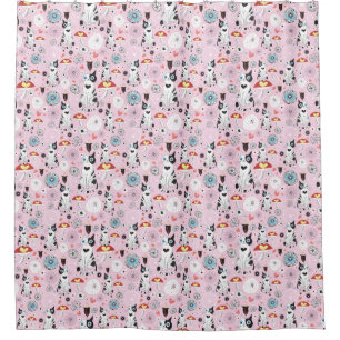 pattern of cats and flowers shower curtain