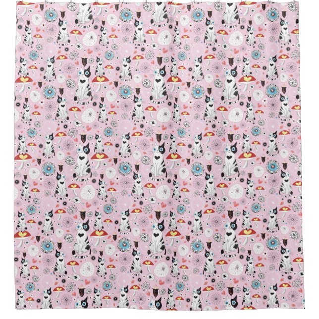 pattern of cats and flowers shower curtain (Front)