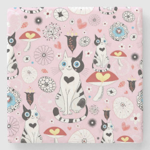 pattern of cats and flowers stone coaster