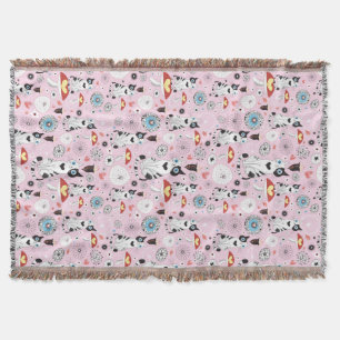 pattern of cats and flowers throw blanket