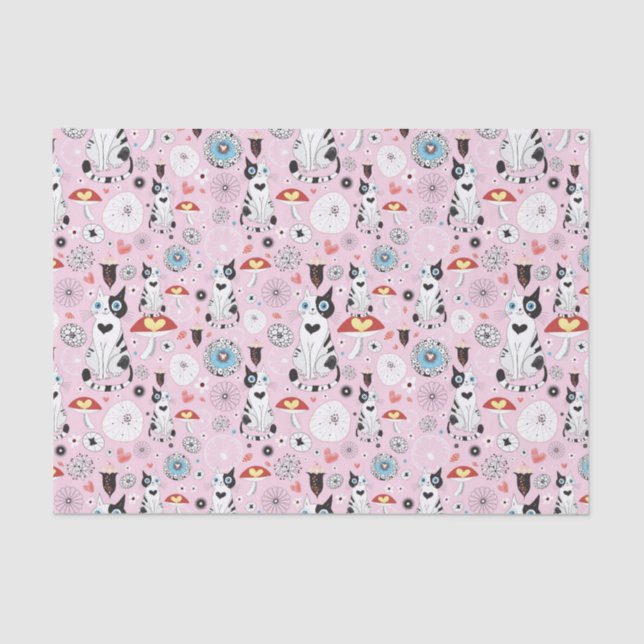 pattern of cats and flowers tissue paper (Front)