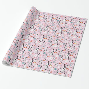 pattern of cats and flowers wrapping paper
