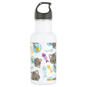 Pattern Of Cats, Cute Cats, Kittens, Fish 532 Ml Water Bottle