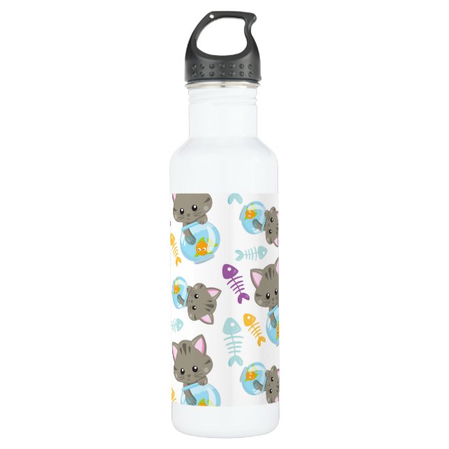 Pattern Of Cats, Cute Cats, Kittens, Fish 710 Ml Water Bottle (Front)