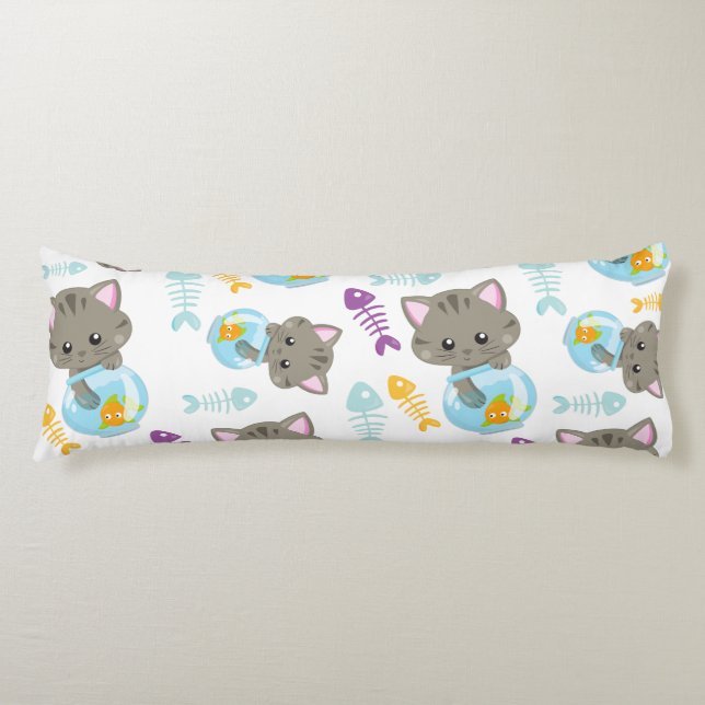 Pattern Of Cats, Cute Cats, Kittens, Fish Body Cushion (Front)