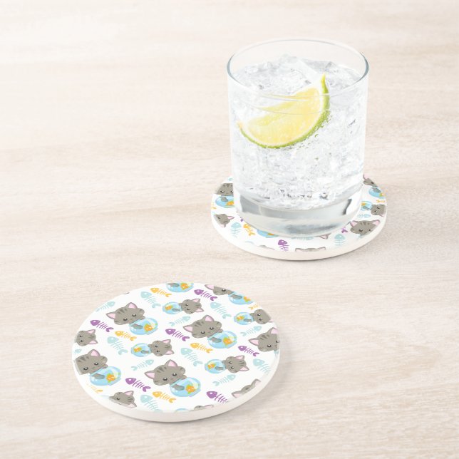 Pattern Of Cats, Cute Cats, Kittens, Fish Coaster (Side)