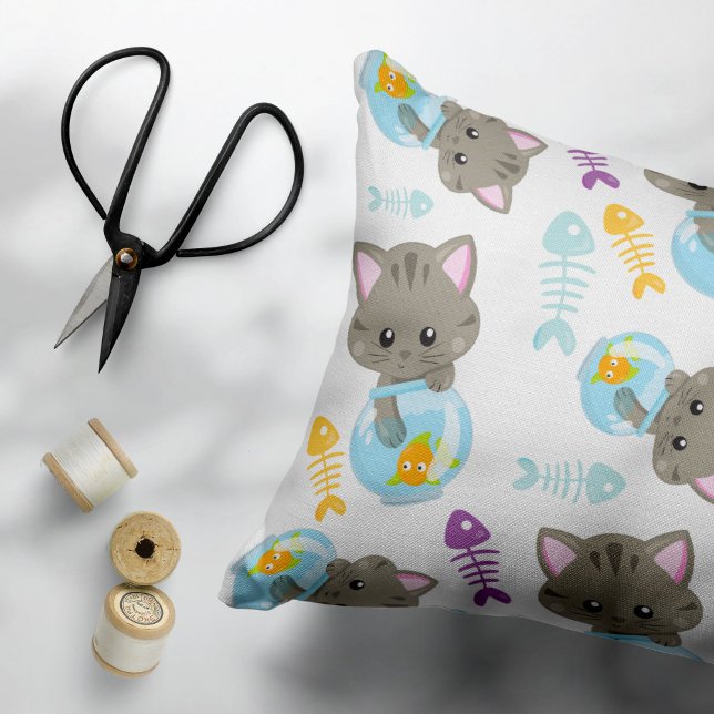 Pattern Of Cats, Cute Cats, Kittens, Fish Decorative Cushion (Creator Uploaded)