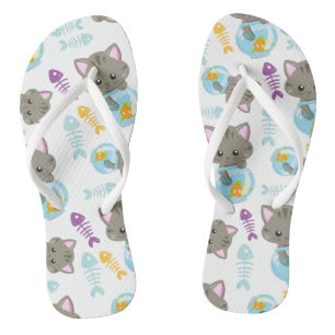 Pattern Of Cats, Cute Cats, Kittens, Fish Flip Flops