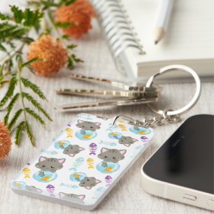 Pattern Of Cats, Cute Cats, Kittens, Fish Key Ring