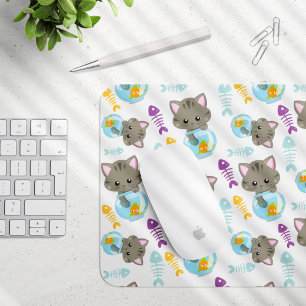 Pattern Of Cats, Cute Cats, Kittens, Fish Mouse Mat