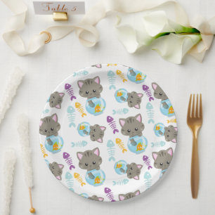 Pattern Of Cats, Cute Cats, Kittens, Fish Paper Plate