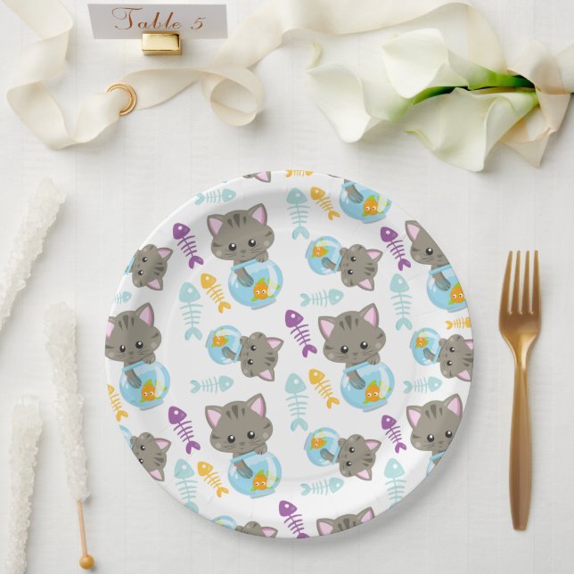 Pattern Of Cats, Cute Cats, Kittens, Fish Paper Plate (Wedding)