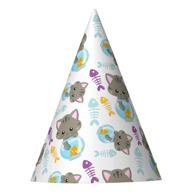 Pattern Of Cats, Cute Cats, Kittens, Fish Party Hat (Front)