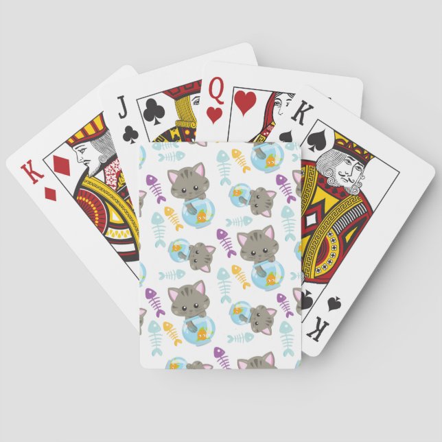 Pattern Of Cats, Cute Cats, Kittens, Fish Playing Cards (Back)