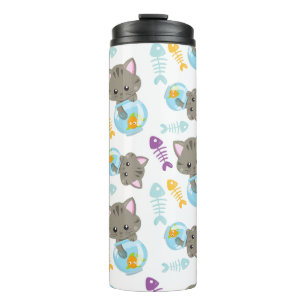 Pattern Of Cats, Cute Cats, Kittens, Fish Thermal Tumbler
