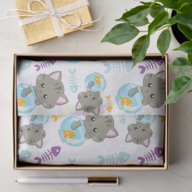 Pattern Of Cats, Cute Cats, Kittens, Fish Tissue Paper (Gift)