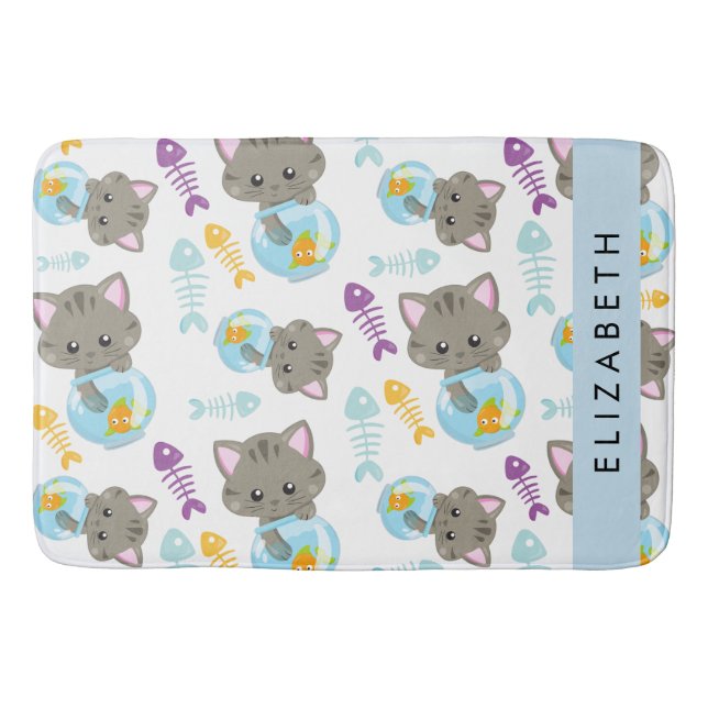 Pattern Of Cats, Cute Cats, Kittens, Your Name Bath Mat (Front)