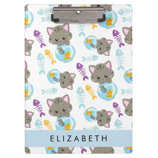 Pattern Of Cats, Cute Cats, Kittens, Your Name Clipboard (Front)