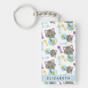 Pattern Of Cats, Cute Cats, Kittens, Your Name Key Ring