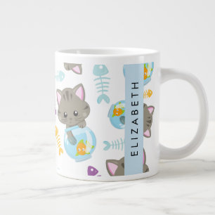 Pattern Of Cats, Cute Cats, Kittens, Your Name Large Coffee Mug