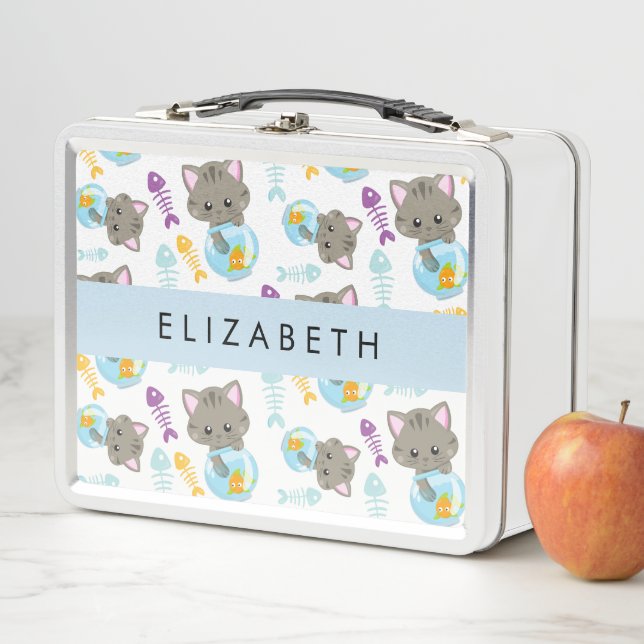 Pattern Of Cats, Cute Cats, Kittens, Your Name Metal Lunch Box (In Situ)