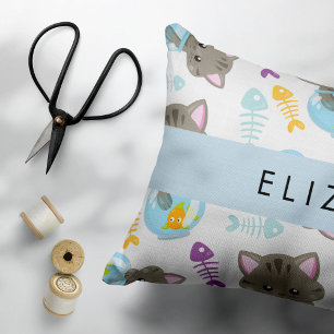 Pattern Of Cats, Cute Cats, Kittens, Your Name Pillowcase