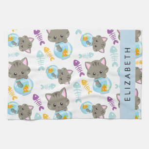 Pattern Of Cats, Cute Cats, Kittens, Your Name Tea Towel