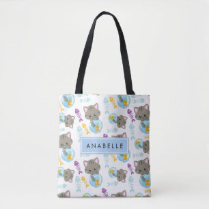 Pattern Of Cats, Cute Cats, Kittens, Your Name Tote Bag