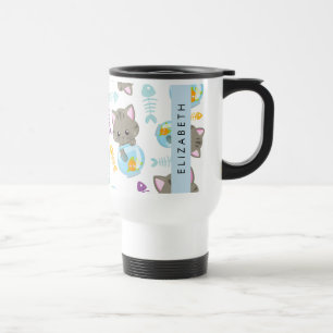 Pattern Of Cats, Cute Cats, Kittens, Your Name Travel Mug