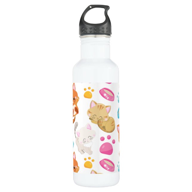 Pattern Of Cats, Cute Cats, Kitty, Kittens, Paws 710 Ml Water Bottle (Front)