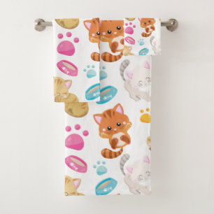Pattern Of Cats, Cute Cats, Kitty, Kittens, Paws Bath Towel Set