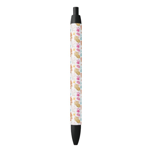 Pattern Of Cats, Cute Cats, Kitty, Kittens, Paws Black Ink Pen (Front Vertical)