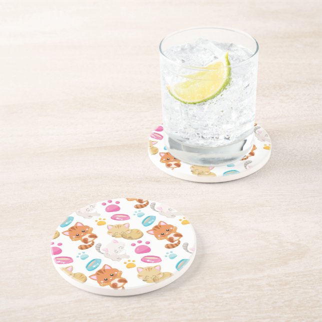 Pattern Of Cats, Cute Cats, Kitty, Kittens, Paws Coaster (Side)