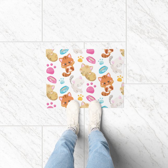 Pattern Of Cats, Cute Cats, Kitty, Kittens, Paws Doormat (Indoor)