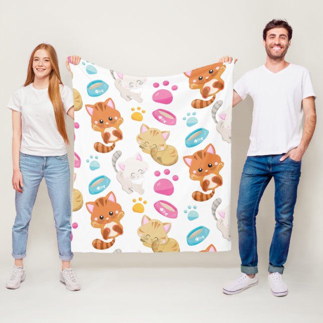 Pattern Of Cats, Cute Cats, Kitty, Kittens, Paws Fleece Blanket (In Situ)