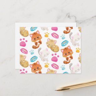 Pattern Of Cats, Cute Cats, Kitty, Kittens, Paws Postcard