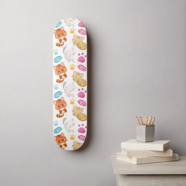 Pattern Of Cats, Cute Cats, Kitty, Kittens, Paws Skateboard (Wall Art)