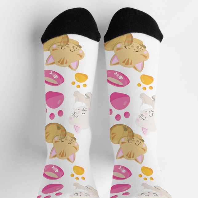 Pattern Of Cats, Cute Cats, Kitty, Kittens, Paws Socks (Top)