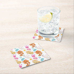 Pattern Of Cats, Cute Cats, Kitty, Kittens, Paws Square Paper Coaster