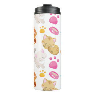 Pattern Of Cats, Cute Cats, Kitty, Kittens, Paws Thermal Tumbler