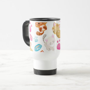 Pattern Of Cats, Cute Cats, Kitty, Kittens, Paws Travel Mug