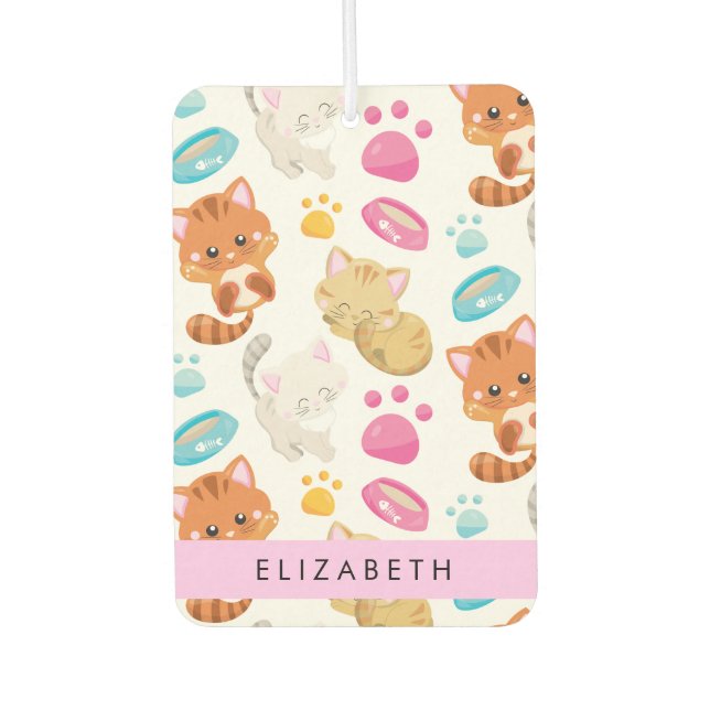 Pattern Of Cats, Cute Cats, Kitty, Paws, Your Name Car Air Freshener (Front)
