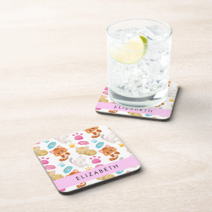 Pattern Of Cats, Cute Cats, Kitty, Paws, Your Name Coaster