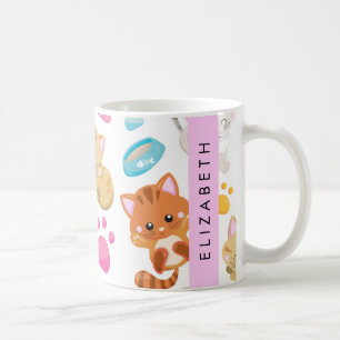 Pattern Of Cats, Cute Cats, Kitty, Paws, Your Name Coffee Mug