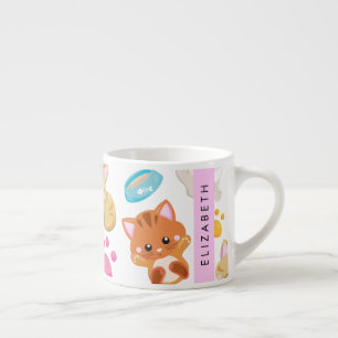 Pattern Of Cats, Cute Cats, Kitty, Paws, Your Name Espresso Cup