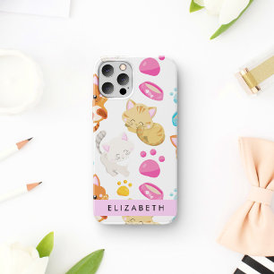 Pattern Of Cats, Cute Cats, Kitty, Paws, Your Name iPhone 12 Pro Case