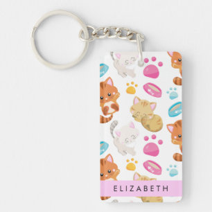 Pattern Of Cats, Cute Cats, Kitty, Paws, Your Name Key Ring