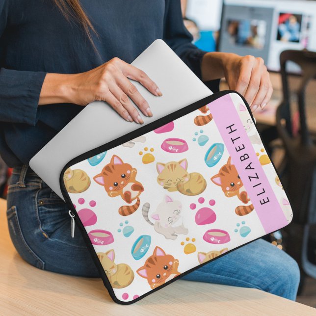 Pattern Of Cats, Cute Cats, Kitty, Paws, Your Name Laptop Sleeve (Creator Uploaded)