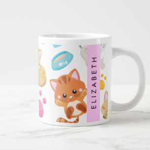 Pattern Of Cats, Cute Cats, Kitty, Paws, Your Name Large Coffee Mug