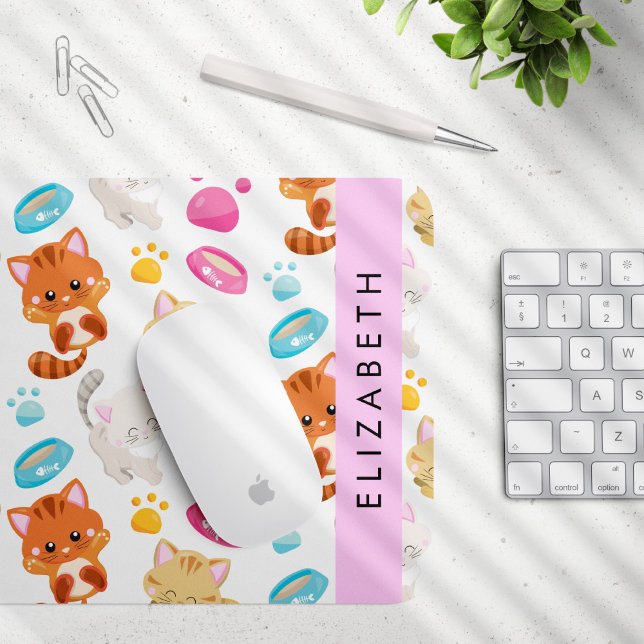 Pattern Of Cats, Cute Cats, Kitty, Paws, Your Name Mouse Mat (Creator Uploaded)